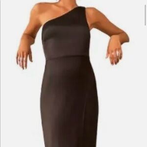 New BHLDN Dylan black One-Shoulder Satin Side-Slit